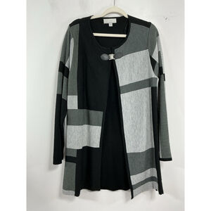 Womans Caroline Taylor Long Sleeve Open Front Cardigan Sweater XL Black Gray